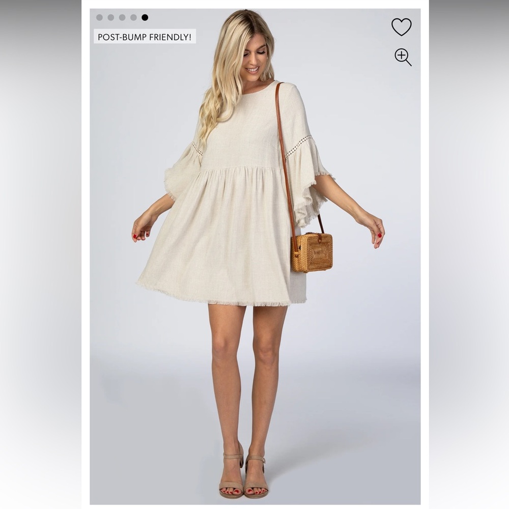 Pink Blush-Beige Raw Edge Bell Sleeve Babydoll Maternity Dress-Size Medium